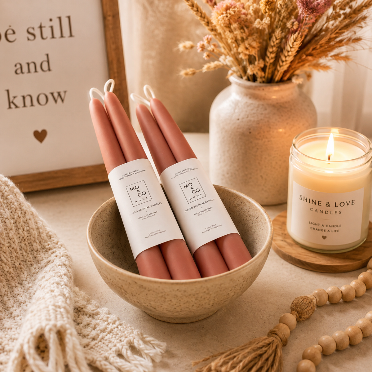 Terra Cotta Beeswax Taper Candles