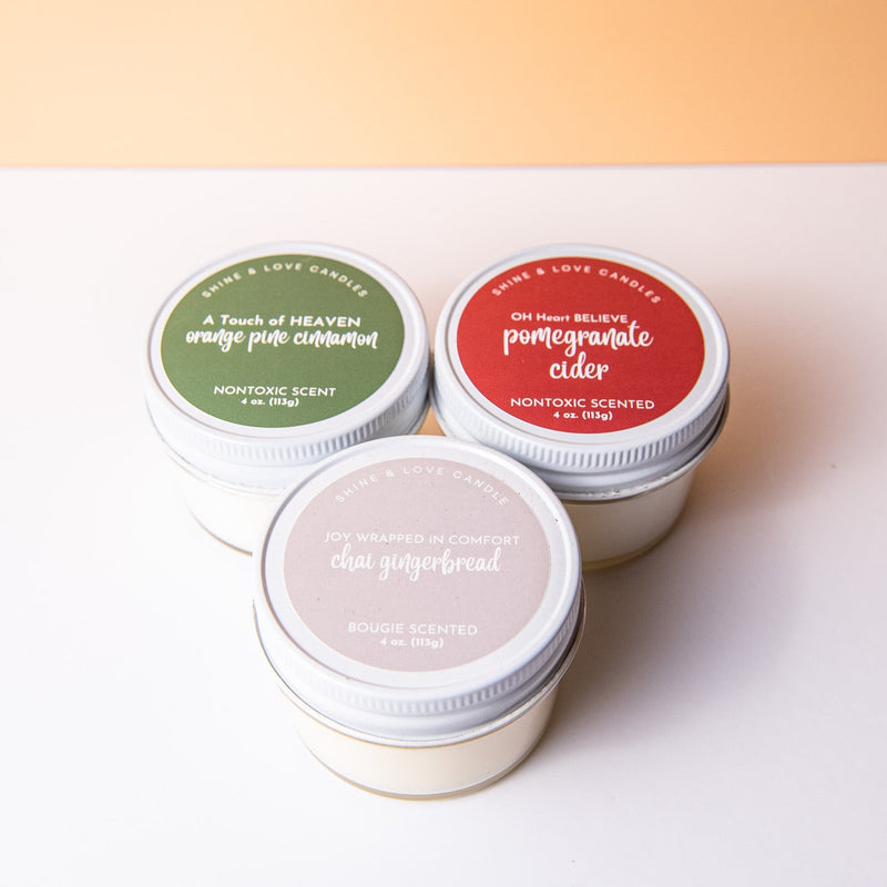 Three scented candle samples 4 oz.